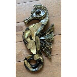 Vintage Lucite Abalone Shell Seahorse Wall Hanging 10 Inches